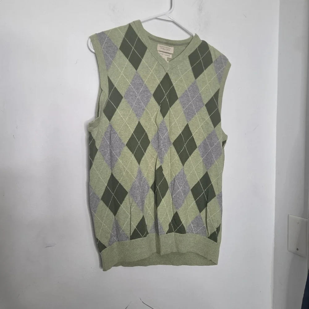Banana Republic Mens Green Argyle Cotton Cashmere V-Neck Sweater Vest Size M